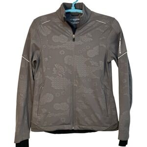 Brooks Shelter Running Jacket Gray Floral Print Full Zip Reflective Activewear L